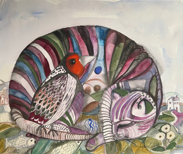 The Sripey Cat with Red Bird
